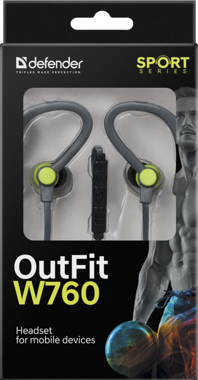 Наушники вкладыши вакуумные с микрофоном Defender OutFit W760 серый+желтый, 1.5м, для смартфонов