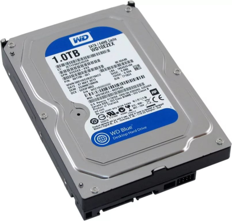 Накопитель HDD 3,5" SATAIII  1Tb WD WD10EZEX 7200rpm 64MB, 6GB/s, Caviar Blue